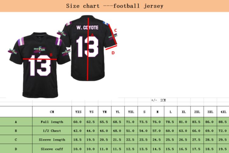 number sizes on football jerseys