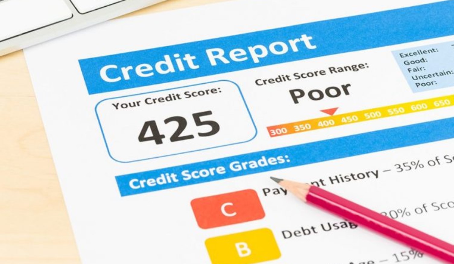  A credit report with a low credit score of 425, showing the consequences of having a poor credit score.